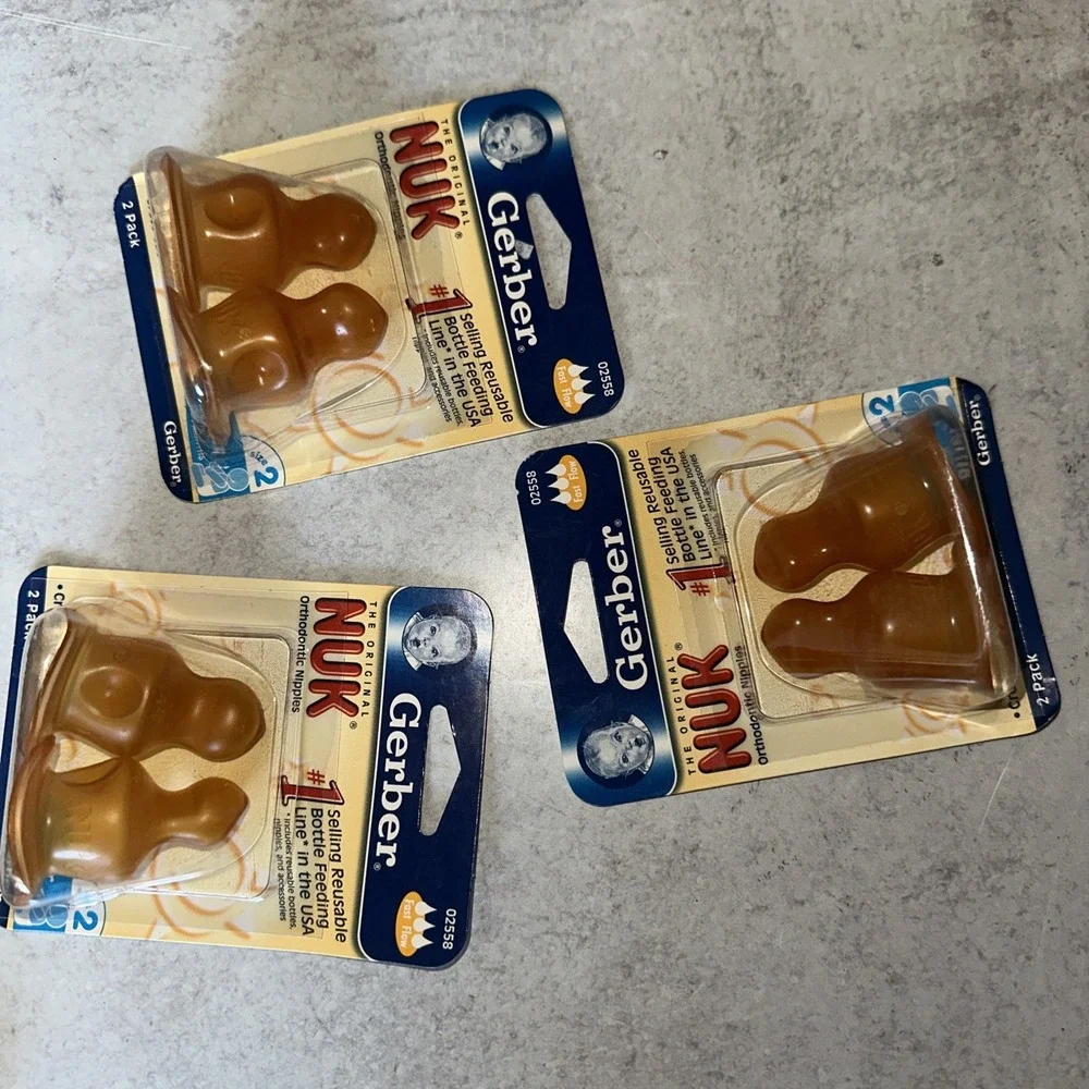3- 2pk Gerber NUK Orthodontic Latex Bottle Nipples Fast Flow Sz 2